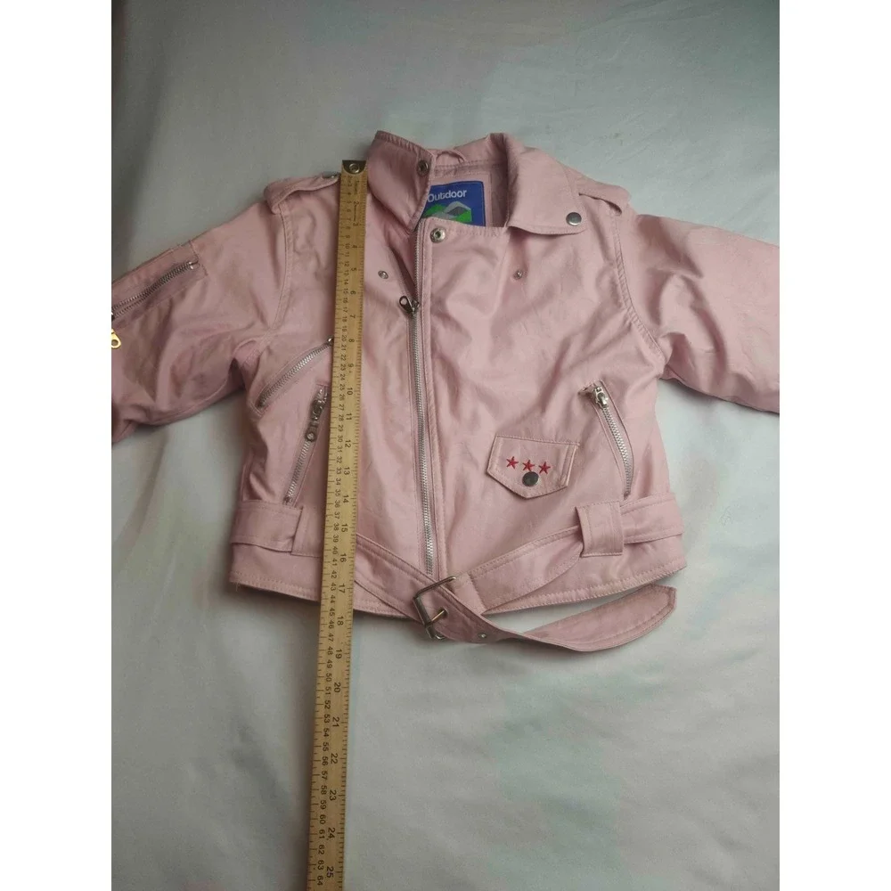 Outdoor Habitat Motorcycle Jacket Girls 7T Pink Faux Leather USA Eagle Biker